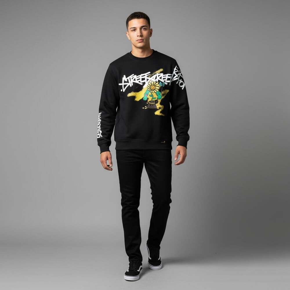 Screenshot Brand Daisy Graffiti Crewneck Sweatshirt Size Medium Black NWT